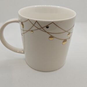 Starbucks Coffee Mug 2012 Gold Ornaments Garland Holiday Bells 14oz Bone China
